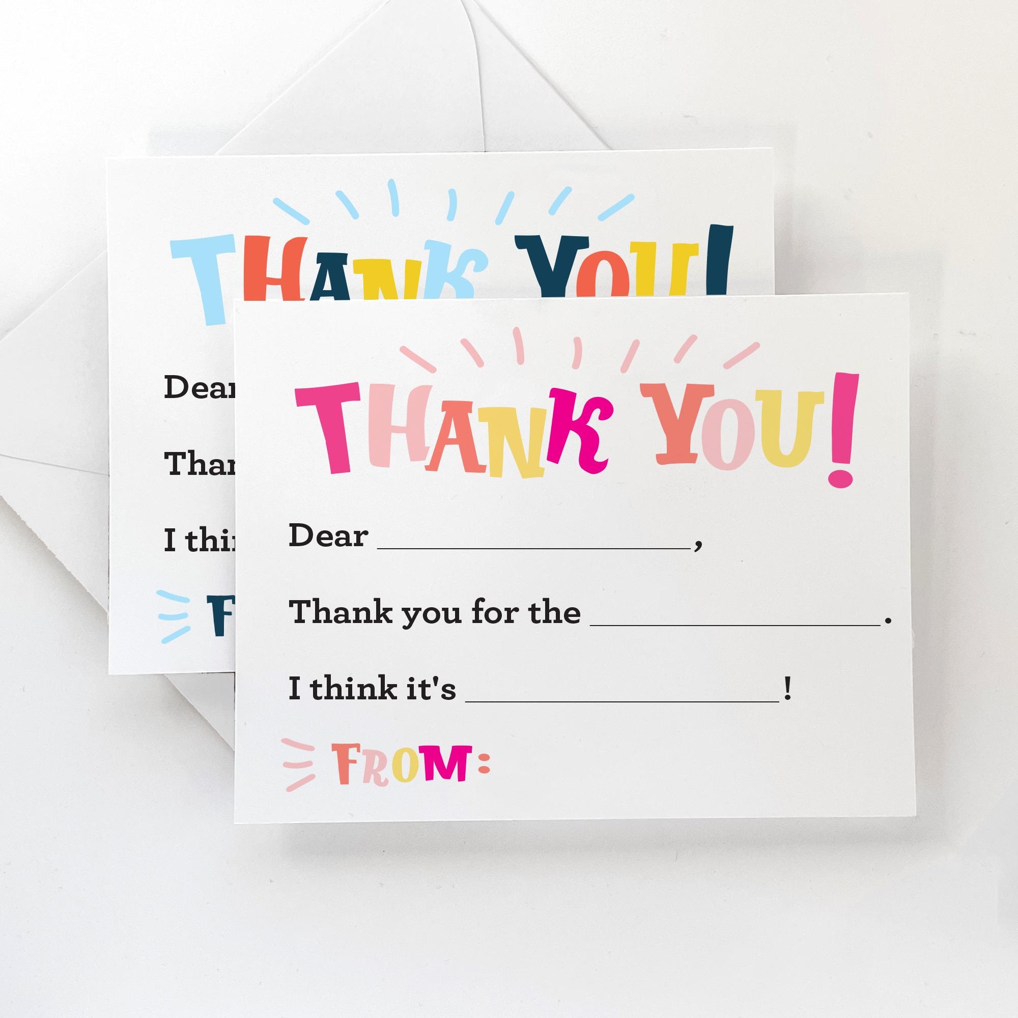 Kids Fill in the Blank Thank You Card - Kids Fill in Thank You Notes ...