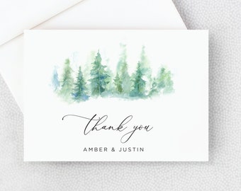 Thank You Card - Forest Thank You Card - Personalized Folded Thank You Card with Envelopes - Pine Tree Thank You Note - Rustic Thank