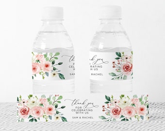 Water Bottle Label - Wedding Water Bottle Label - Thank you- Bridal Shower Water Bottle Label - Welcome Water Bottle Label - Pink Flowers