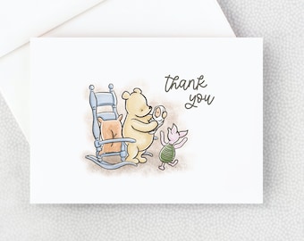 Classic Winnie the Pooh Baby Shower Thank You Card - Classic Winnie the Pooh - Personalized Thank You Card - Blank Inside - With Envelopes