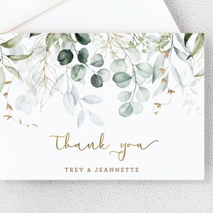 Wedding Thank You Card Shower Thank You Card Personalized Folded Thank You Card with Envelopes Eucalyptus Leaves Gold afbeelding 2