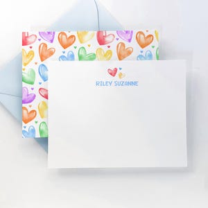 Ensemble de papeterie personnalisée - Ensemble de cartes de correspondance coeur arc-en-ciel pour fille, carte de correspondance plate - Papeterie fille coeur arc-en-ciel - Cadeau pour elle, lot de 16