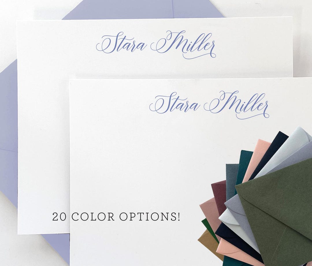 Personalized Stationery Set - Script Note Card Set - Simple Modern Flat ...