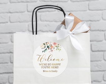Wedding Welcome Bag Sticker - Faux Gold and Blush Floral - Welcome Bag for Hotel Guests Stickers