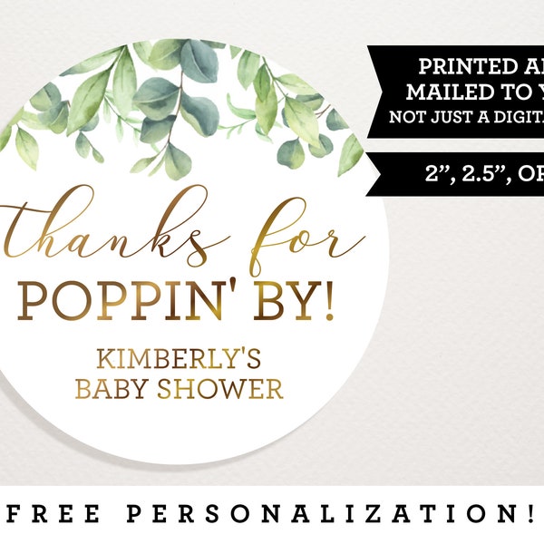 Thanks for Poppin' By Shower Favor Stickers - Popcorn Favor - Thank You Stickers - Personalized - Baby Shower Favor - Bridal Shower Favor