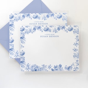 Ensemble de papeterie personnalisée - ensemble de cartes de correspondance toile - carte de correspondance plate fleurs toile bleues - cadeau pour elle - lot de 16