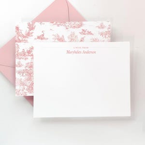 Ensemble de papeterie personnalisée - Ensemble de cartes de correspondance Toile - Carte de correspondance plate Toile rose - Cadeau pour elle - Lot de 16