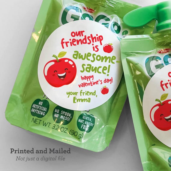 Kids Valentine - Classroom Valentine Sticker - Preschool Valentine Sticker - Toddler Applesauce Valentine Awesomesauce - Non Candy Valentine