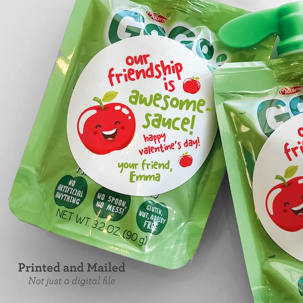 Kids Valentine - Classroom Valentine Sticker - Preschool Valentine Sticker - Toddler Applesauce Valentine Awesomesauce - Non Candy Valentine