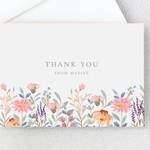 Thank You Card Simple Watercolor Wildflowers Folded Thank You Note Blank Inside With Envelopes Floral Personalization Optional image 2