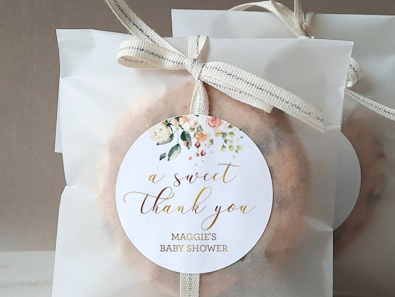 A Sweet Thank You Favor Tags - Wedding Favor Stickers - Favor Labels - Faux Gold and Pink Floral - Thank You Stickers
