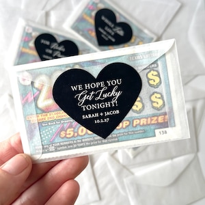 Lottery Ticket Favor - We Hope You Get Lucky Tonight Lottery Wedding Favor - Heart Shaped Lottery Ticket Stickers and Envelopes for Wedding