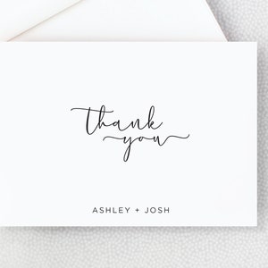 Thank You Card - Personalized Folded Thank You Card with Envelopes - Black and White - Simple - Elegant