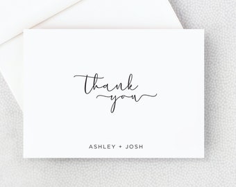 Thank You Card - Personalized Folded Thank You Card with Envelopes - Black and White - Simple - Elegant