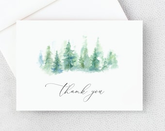 Wedding Thank You Card - Forest Thank You Card - Folded Thank You Card with Envelopes - Pine Tree Thank You Note - Rustic Thank You