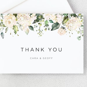 Thank You Card - Personalized Folded Thank You Card with Envelopes - White Flowers - Floral