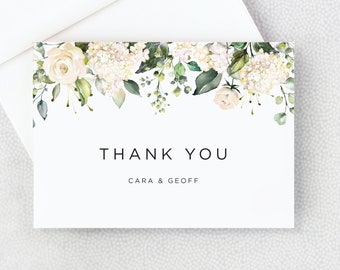 Thank You Card - Personalized Folded Thank You Card with Envelopes - White Flowers - Floral