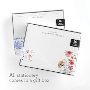May include: Two boxes of stationery with floral designs. The top box has the text "A Note From Helen Treadway" and the bottom box has the text "A Note From Samantha Strauss". Both boxes contain 16 cards and envelopes.