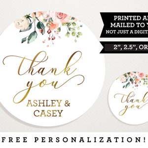 Wedding Favor Stickers - Favor Tags - Favor Labels - Faux Gold and Blush Floral - Thank You Stickers