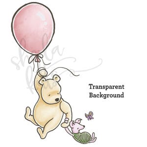 Winnie l'ourson PNG Transparent classique - oeuvre de Winnie l'ourson - clipart ourson - ourson et porcelet avec ballon - ourson pour sublimation