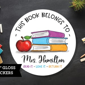 Book Stickers for Teachers - This Book Belongs To Stickers - Teacher Bookplate - Round Teacher Stickers - Personalized Teacher Gift
