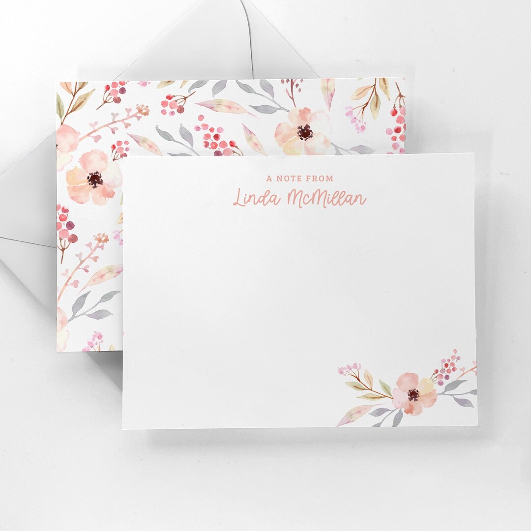 Personalized Stationery Set - Floral Note Card Set - Wildflower Flat ...