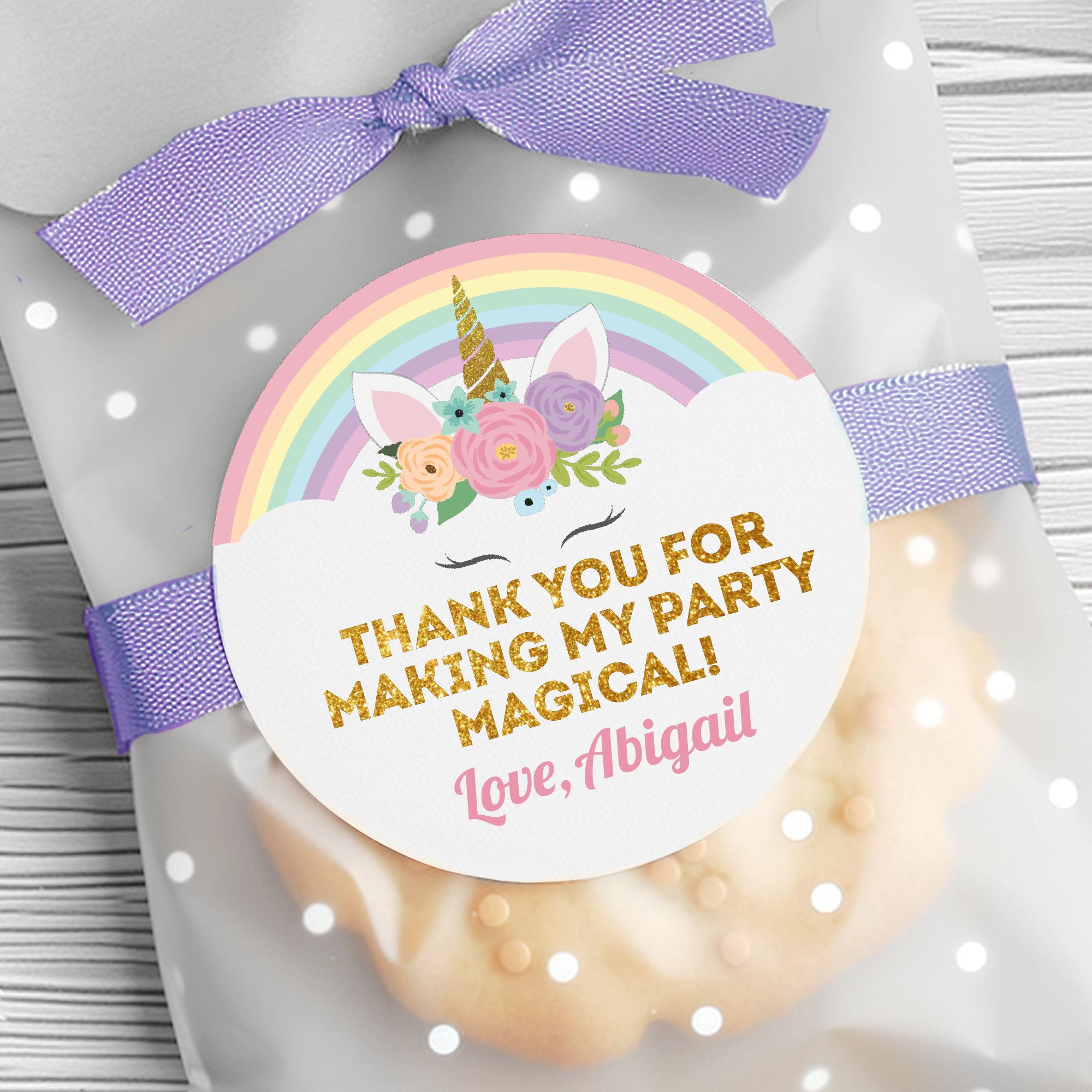 24 Personalised Unicorn Birthday Stickers – Thank You For Coming To My Party – Giggle Amore 9 thumbnail image