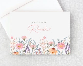 Personalized Stationery with Flowers - Folded Note Cards - Personalized Card - Blank Inside - With Envelopes - Flowers - Mother's Day Gift