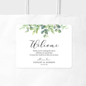 Wedding Welcome Bag Sticker - Greenery Eucalyptus Leaves - Welcome Bag for Hotel Guests Stickers - STICKER ONLY - Rectangle