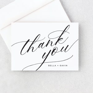 Thank You Card - Personalized Folded Thank You Card with Envelopes - Calligraphy Black and White - Simple - Elegant