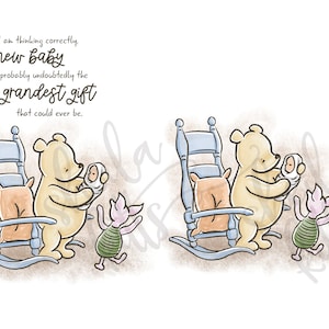Clipart clásico de Winnie the Pooh para baby shower - Clipart de Winnie the Pooh - Pooh con bebé - Pooh para sublimación - El mejor regalo - Cita para bebé