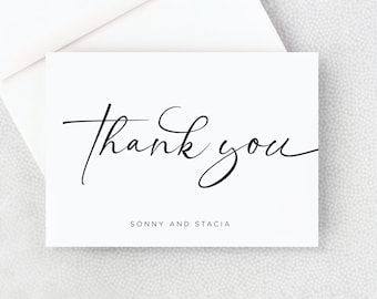 Thank You Card - Personalized Folded Thank You Card with Envelopes - Black and White - Simple - Elegant