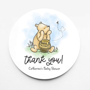 Classic Winnie the Pooh Favor Sticker - Thank You Sticker - Winnie the Pooh Baby Shower - Classic Winnie the Pooh Birthday Favor Stickers