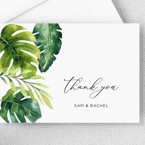 Tropical Thank You Card - Destination Wedding Thank You Card - Personalized Folded Thank You Card with Envelopes - Tropical Leaves