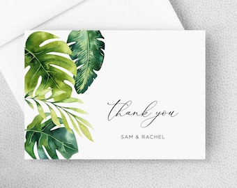 Tropical Thank You Card - Destination Wedding Thank You Card - Personalized Folded Thank You Card with Envelopes - Tropical Leaves