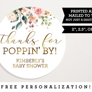 Thanks for Poppin' By Shower Favor Stickers - Popcorn Favor - Thank You Stickers - Personalized - Baby Shower Favor - Bridal Shower Favor