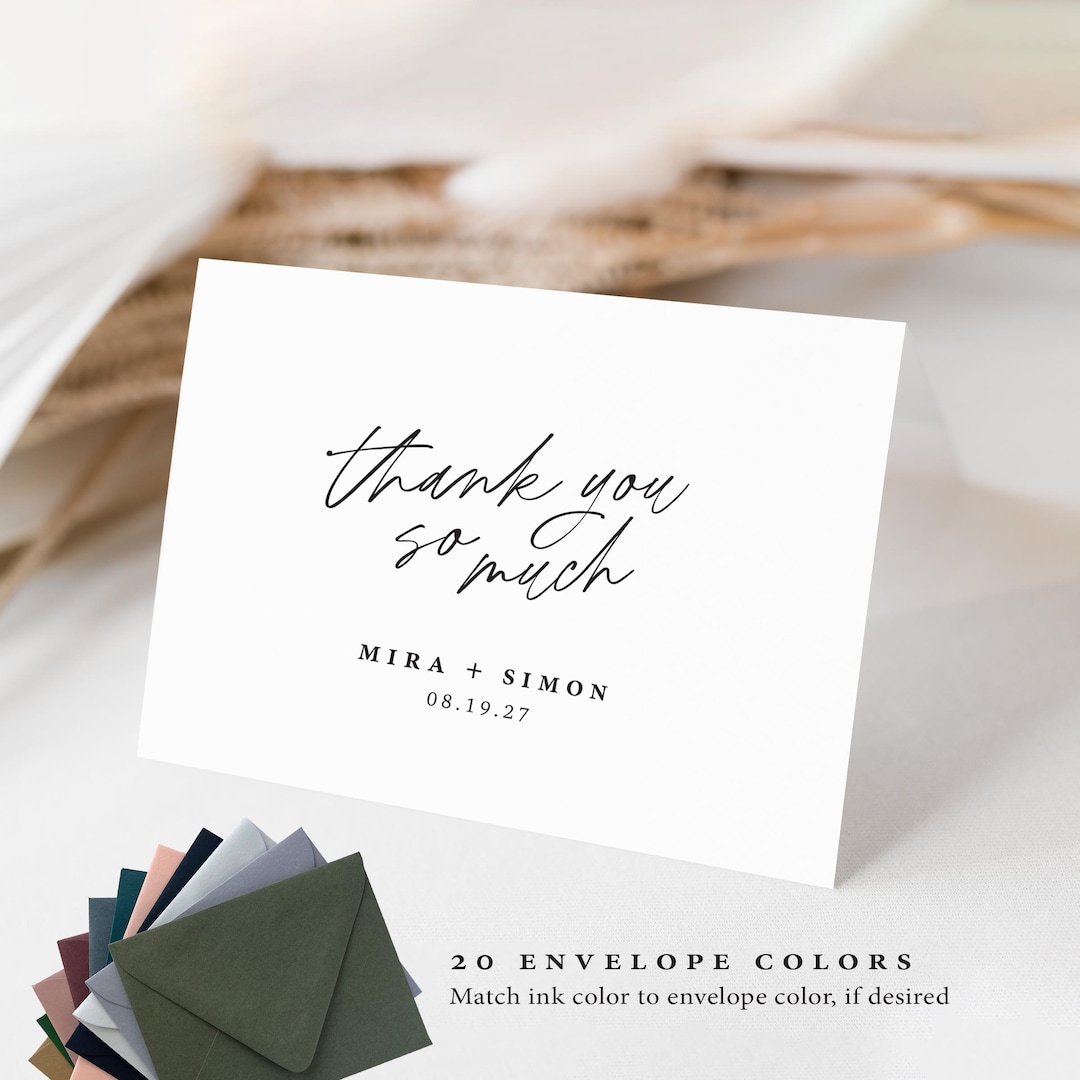 Wedding Thank You Cards - Simple Modern Note Card Set - Folded Thank ...