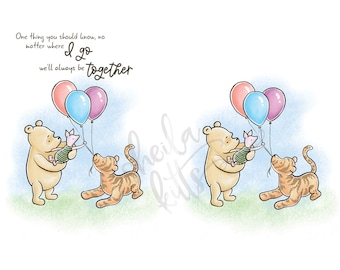 Klassische Winnie the Pooh PNG - Winnie the Pooh Kunstwerk Pooh Illustration - Pooh und Ferkel mit Luftballons - Pooh für Sublimation Pooh Clipart