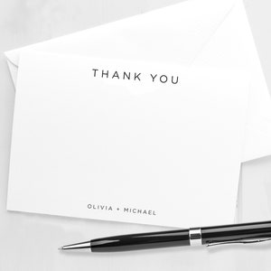 Thank You Card - Personalized Flat Thank You Card with Envelopes - Black and White - Simple - Elegant