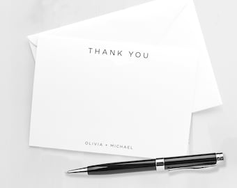 Thank You Card - Personalized Flat Thank You Card with Envelopes - Black and White - Simple - Elegant