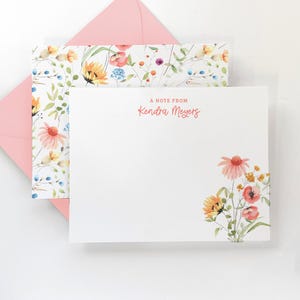 Ensemble de papeterie personnalisée - Ensemble de cartes de correspondance florales - Carte de correspondance plate fleurs sauvages - Cadeau pour elle - Lot de 16
