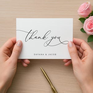Thank You Card - Personalized Folded Thank You Card with Envelopes - Black and White - Simple - Elegant image 3