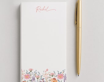 Personalized Notepad - Custom Personalized Gift - Wildflower Notepad with Name - Gift for Her - Pink Floral / Flowers