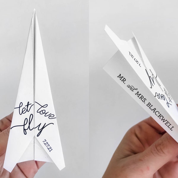 Personalized Paper Airplane Wedding Send Off - Paper Airplanes with Name and Date - Unfolded - Unique Send Off