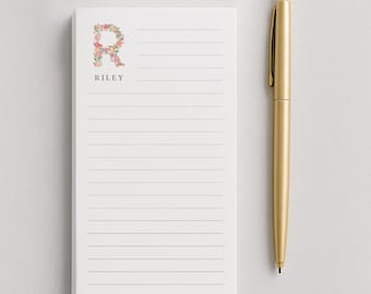 Personalized Notepad - Custom Personalized Gift - Flower Monogram Notepad with Name - Gift for Her - Pink Floral / Flowers