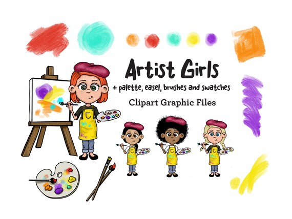 Art Clipart Artist Kids Clipart Kids Artist Drawing Artist Illustration  Young Girls Painting Kids and Art Art Supplies 