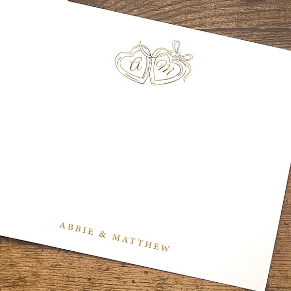 Locket Couples Stationery Set - Personalized WeddingThank You Couples Stationery - Engagement Gift - Green Blue Pink Gold or Wedding Colors