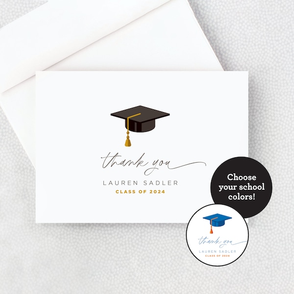 Graduate Thank You Card - Personalized Folded Graduation Thank You Card with Envelopes - School Colors