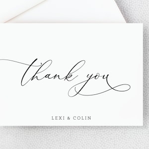 Thank You Card Personalized Folded Thank You Card with Envelopes Black and White Simple Elegant image 2