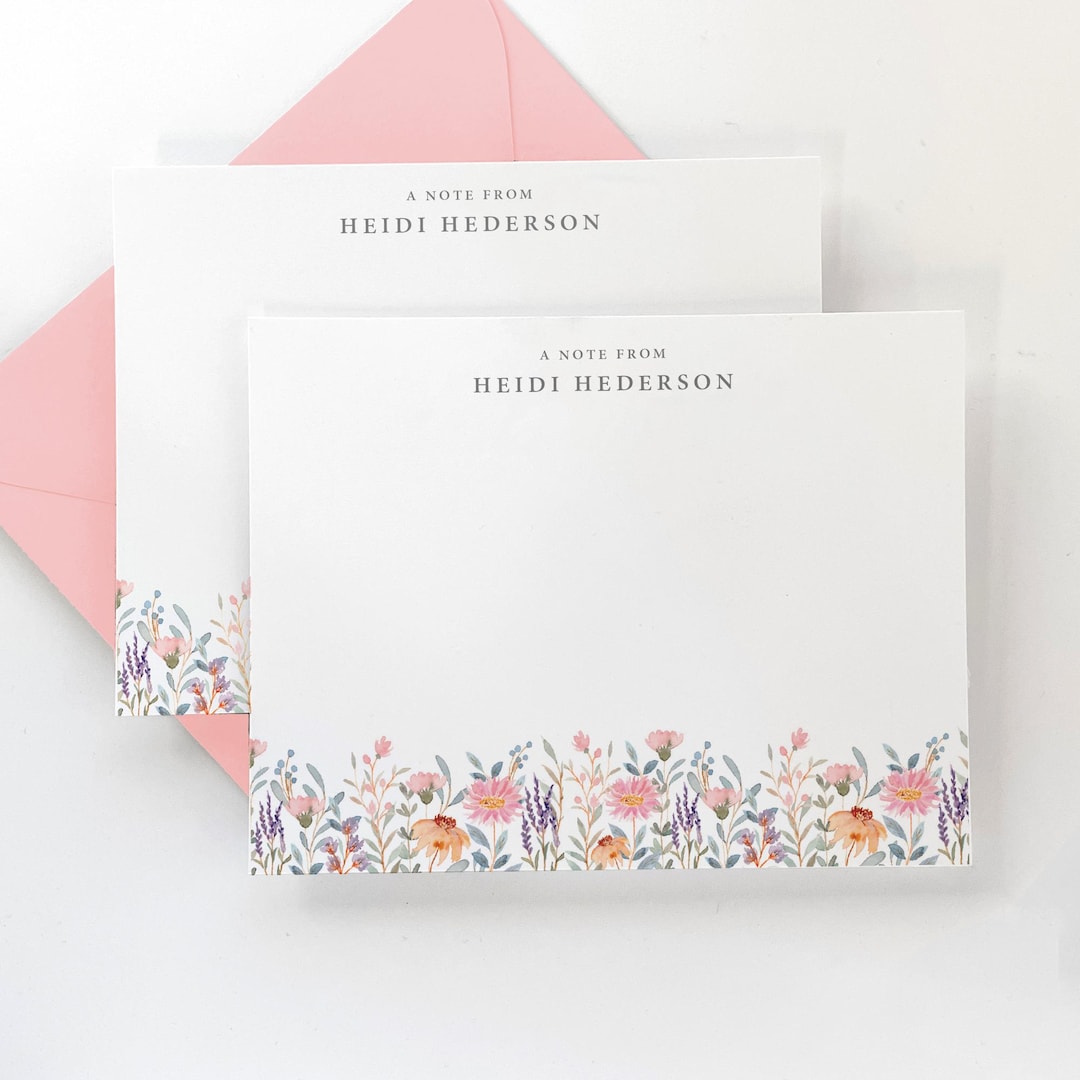 Personalized Stationery Set - Floral Note Card Set - Wildflower Flat ...